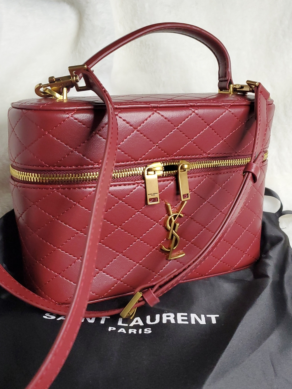 Burgundy QuilteMini Vanity Bag with Gold Hardware